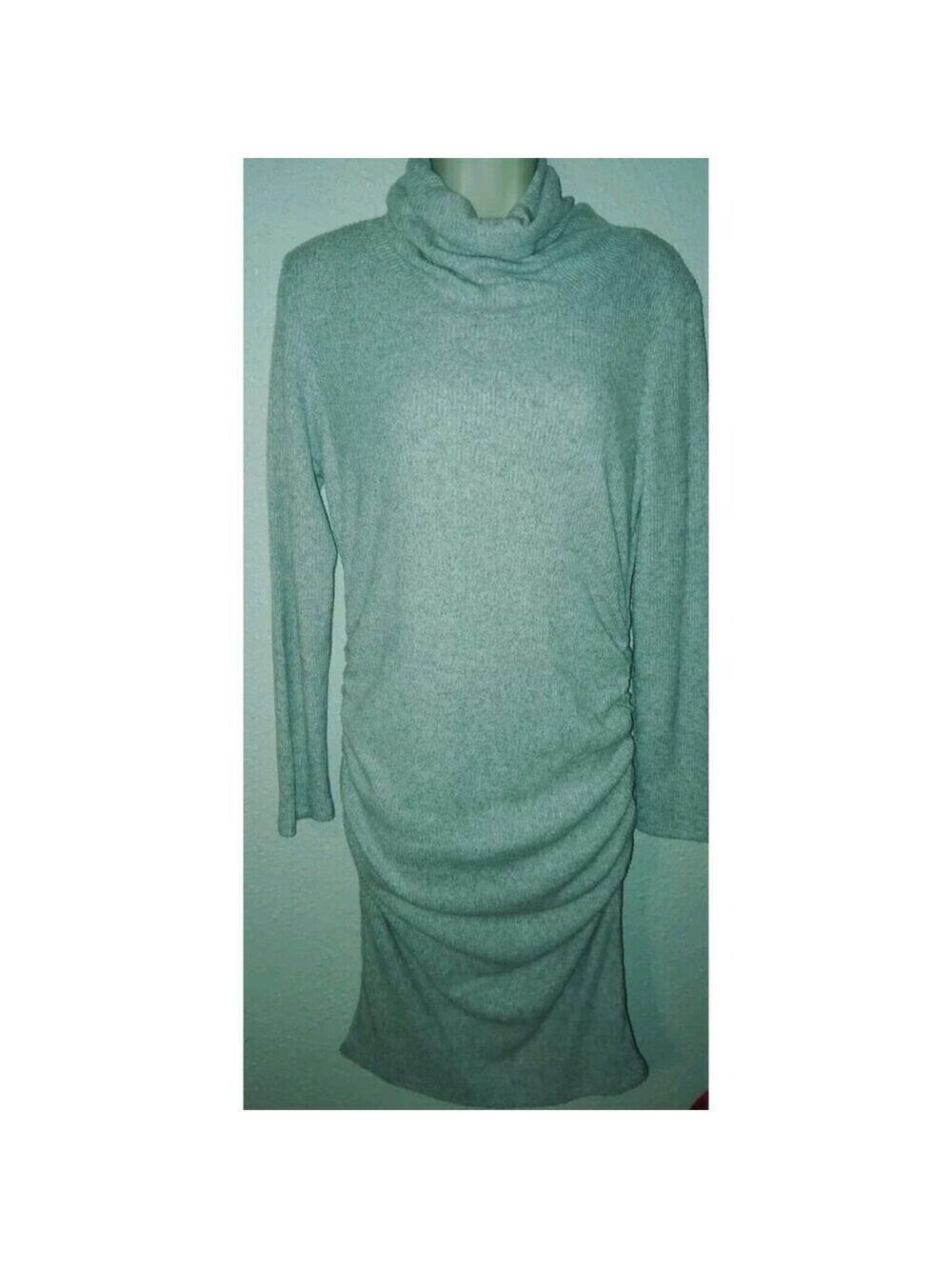 Parnixs long sleeve gray ruched cowl sweater dress Lg New With Tags Maternity